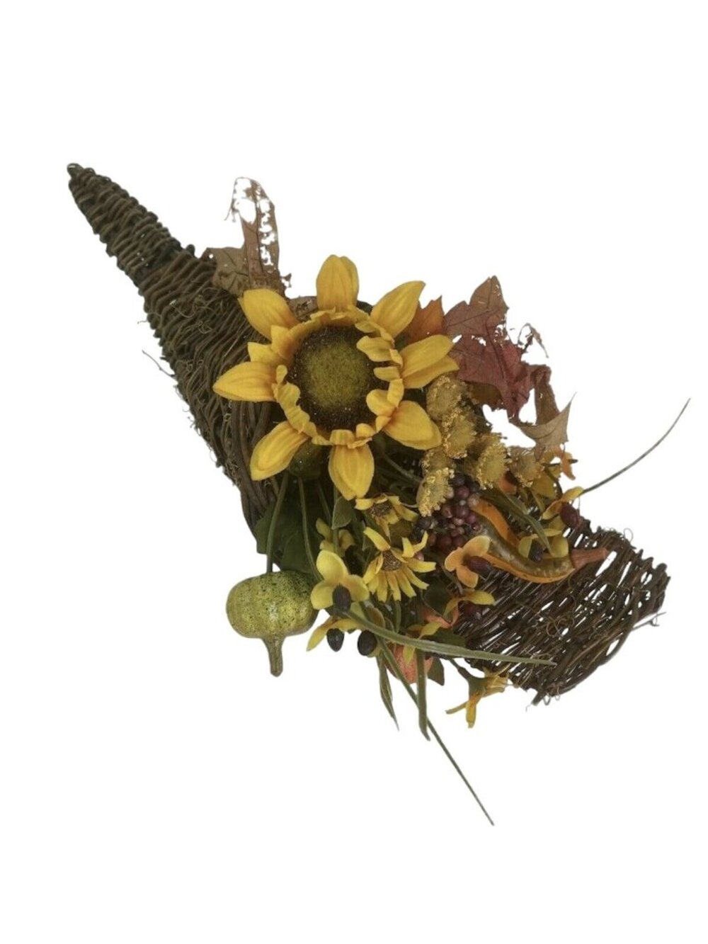 Wicker Basket Horn of Plenty Cornucopia Footed or Hang Thanksgiving Rustic 15"